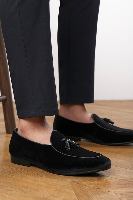 Finley Black Velvet Tassel Loafer Classic Formal Dress Shoes