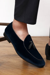 Finley Navy Velvet Tassel Loafer Classic Formal Dress Shoes
