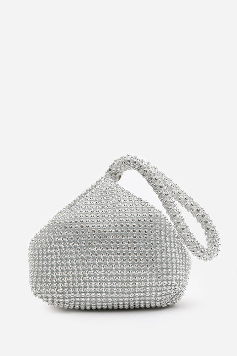 NICKI DIAMANTE MINI CHAINMAIL POUCH BAG IN SILVER