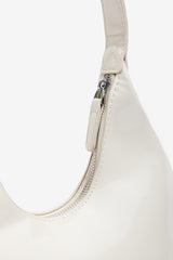 Ecru Sleek Minimalist Hobo bag in Cream Patent Faux Leather