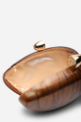 Benna Marble Acrylic Clutch In Dark Brown