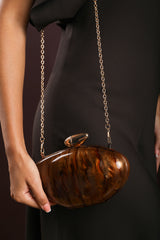 Benna Marble Acrylic Clutch In Dark Brown