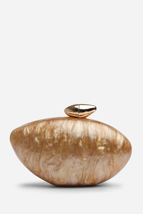 Benna Marble Acrylic Clutch In Gold