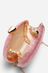 Benna Marble Acrylic Clutch In Light Pink