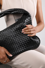 Barber Large Contorted Shoulder Bag in Black Woven Faux Leather