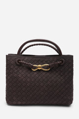 Luna Woven Leather Tote bag with Gold Detail in Brown Faux Suede