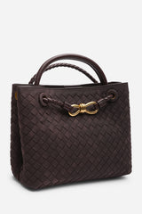 Luna Woven Leather Tote bag with Gold Detail in Brown Faux Suede