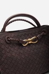 Luna Woven Leather Tote bag with Gold Detail in Brown Faux Suede