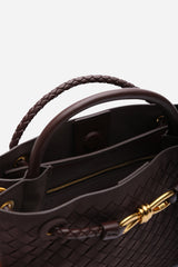 Luna Woven Leather Tote bag with Gold Detail in Brown Faux Suede
