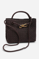 Luna Woven Leather Tote bag with Gold Detail in Brown Faux Suede
