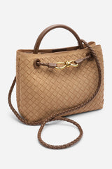 Luna Woven Leather Tote bag with Gold Detail in Cognac Faux Suede