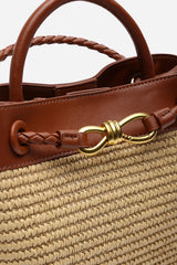 Luna Woven Leather Tote bag with Gold Detail in Tan Raffia