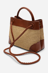 Luna Woven Leather Tote bag with Gold Detail in Tan Raffia