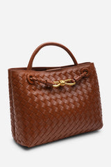 Luna Woven Leather Tote bag with Gold Detail in Tan Faux Leather