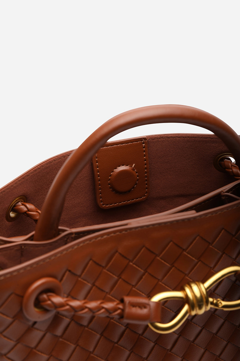 Luna Woven Leather Tote bag with Gold Detail in Tan Faux Leather