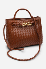 Luna Woven Leather Tote bag with Gold Detail in Tan Faux Leather