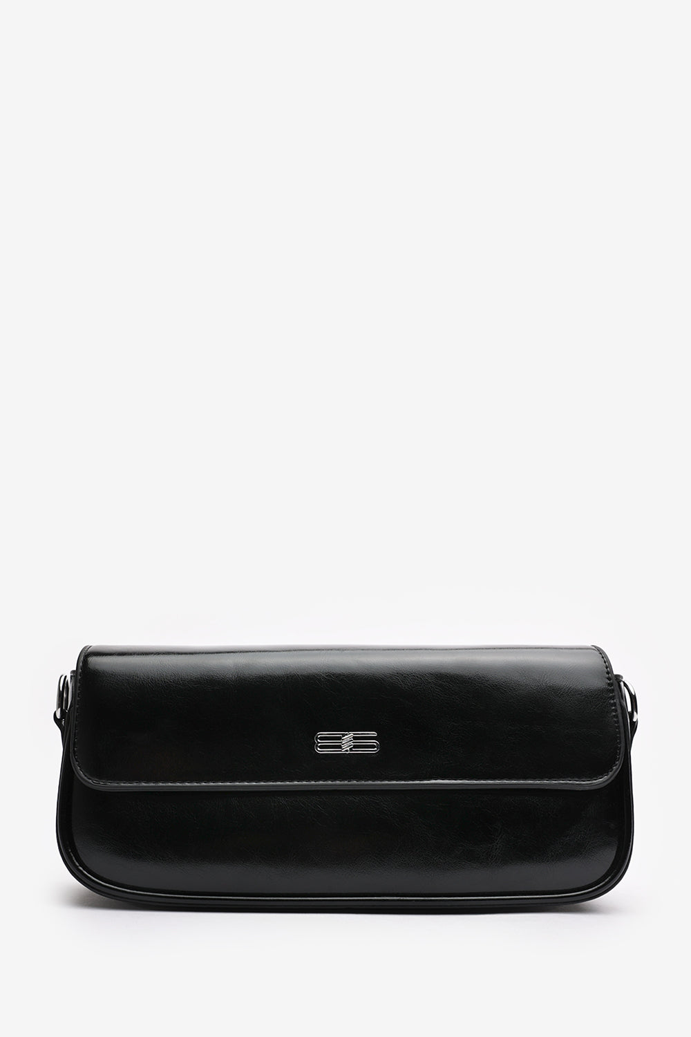 Arena Minimalist Baguette Shoulder Bag in Black Faux Leather