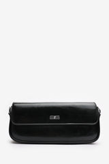 Arena Minimalist Baguette Shoulder Bag in Black Faux Leather