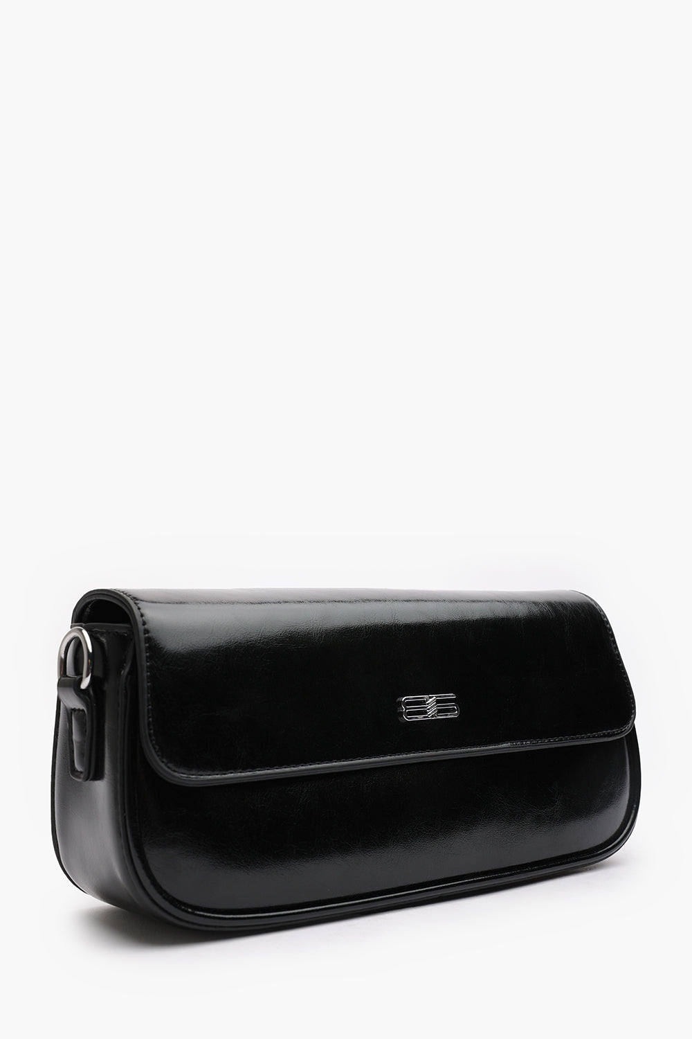 Arena Minimalist Baguette Shoulder Bag in Black Faux Leather