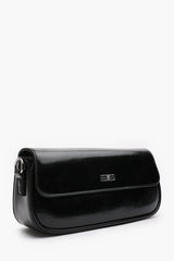 Arena Minimalist Baguette Shoulder Bag in Black Faux Leather