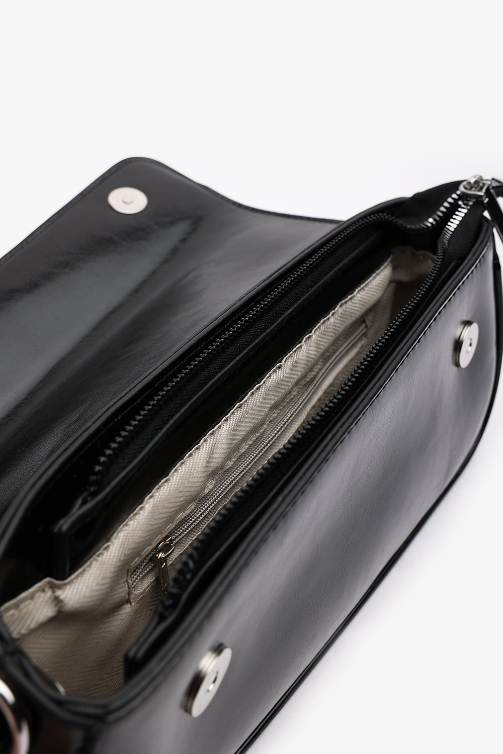 Arena Minimalist Baguette Shoulder Bag in Black Faux Leather