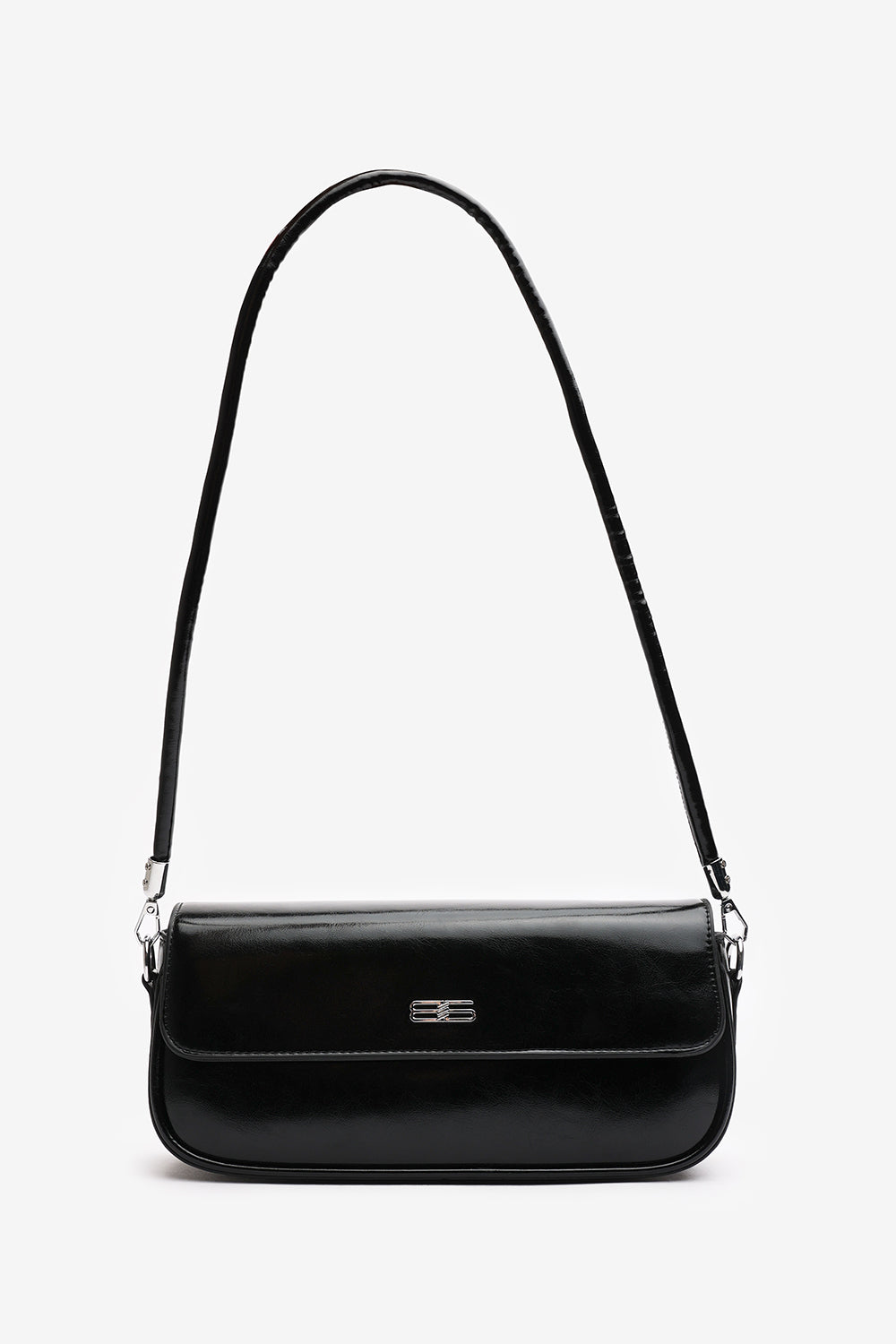 Arena Minimalist Baguette Shoulder Bag in Black Faux Leather