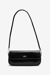 Arena Minimalist Baguette Shoulder Bag in Black Faux Leather
