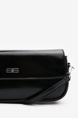 Arena Minimalist Baguette Shoulder Bag in Black Faux Leather