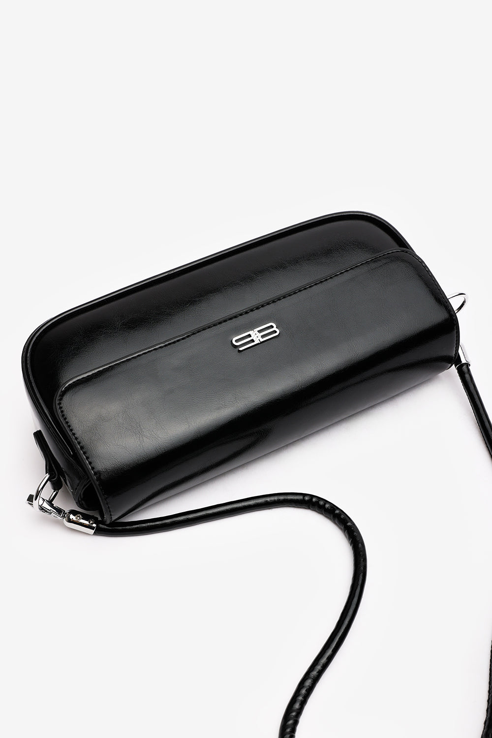 Arena Minimalist Baguette Shoulder Bag in Black Faux Leather