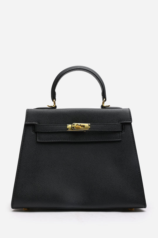 Lluvia Top Handle Satchel Mini Tote Bag with Turn-Lock Closure in Black