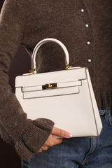 Lluvia Top Handle Satchel Mini Tote Bag with Turn-Lock Closure in Cream