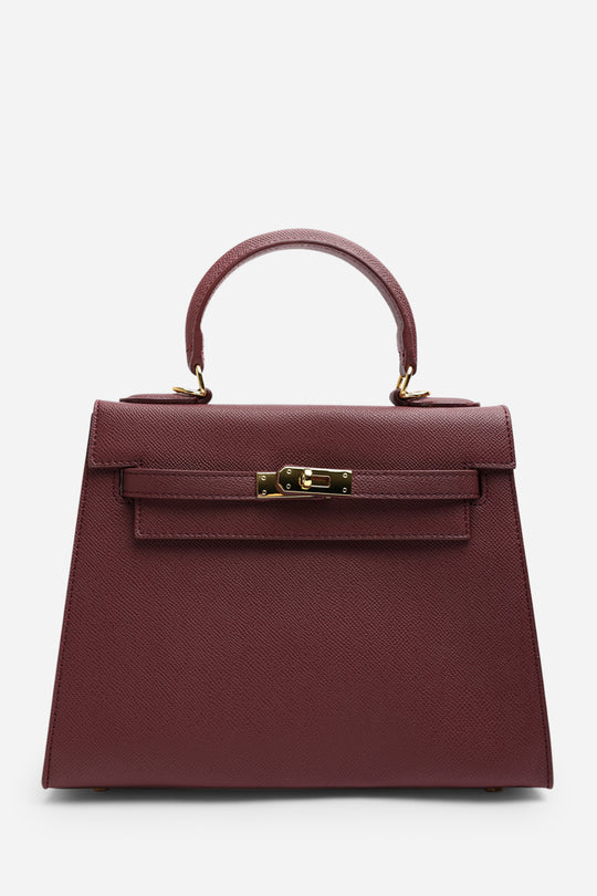 Lluvia Top Handle Satchel Mini Tote Bag with Turn-Lock Closure in Maroon