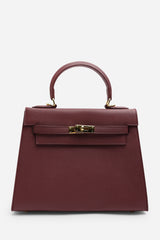 Lluvia Top Handle Satchel Mini Tote Bag with Turn-Lock Closure in Maroon