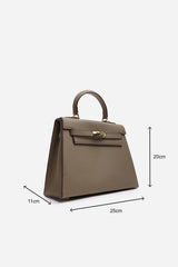 Lluvia Top Handle Satchel Mini Tote Bag with Turn-Lock Closure in Taupe