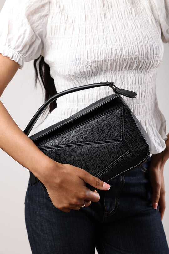 Abrazo Geometric Top Handle Bag in Black