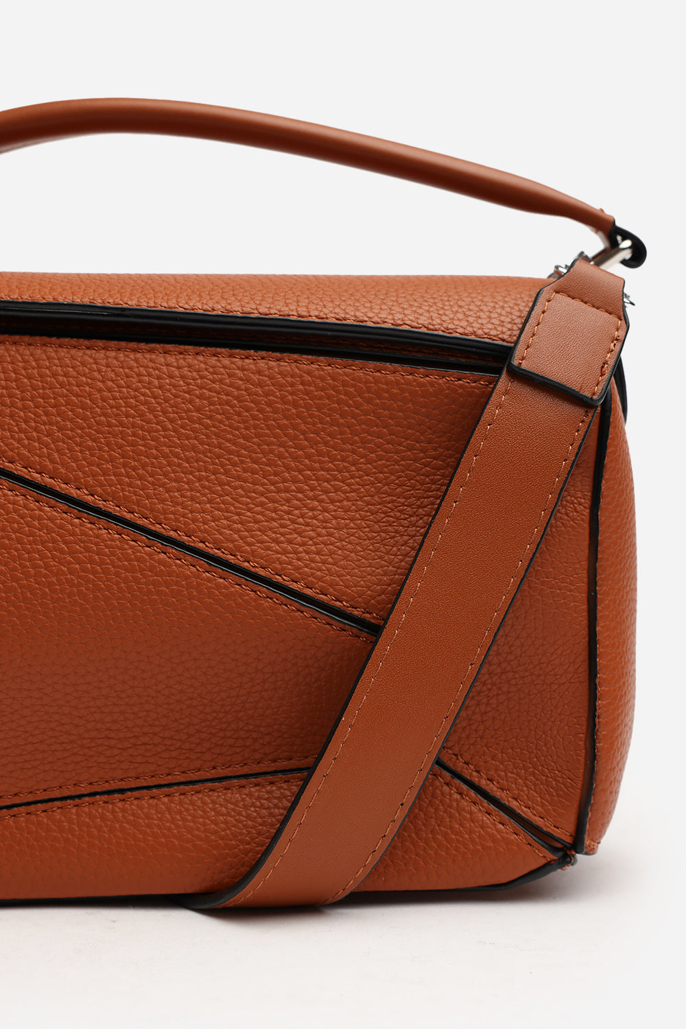 Abrazo Geometric Top Handle Bag in Tan