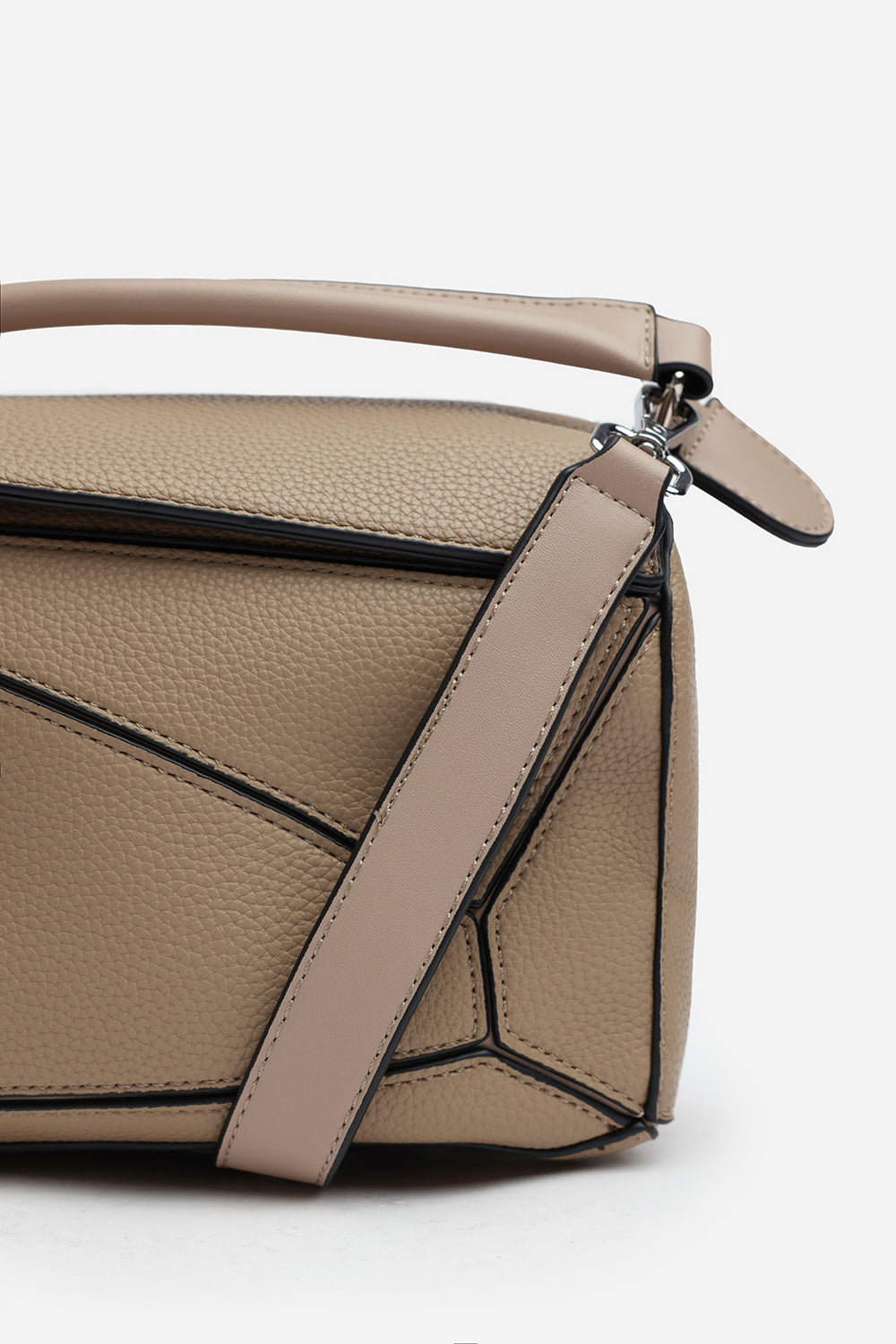 Abrazo Geometric Top Handle Bag in Taupe