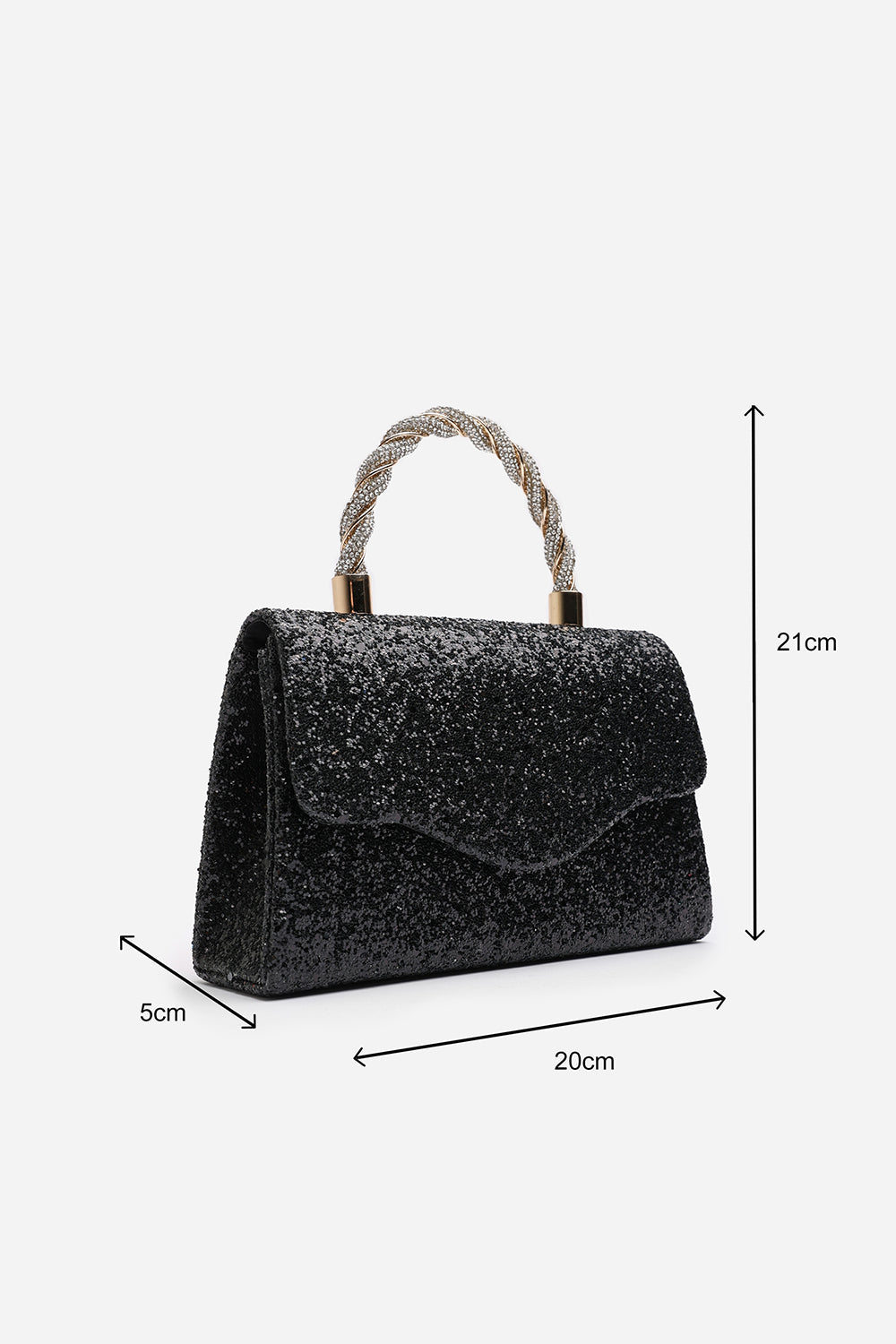 Pluie Black Glitter Evening Bag With Braided Top Handle