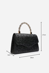 Pluie Black Glitter Evening Bag With Braided Top Handle