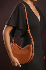 Envie Crescent Faux Leather Shoulder Bag in Tan