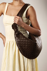 Fexia Brown Woven Shoulder Bag with Knotted Straps Detail