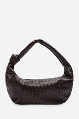 Fexia Brown Woven Shoulder Bag with Knotted Straps Detail