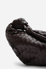 Aqua Knotted Strap Woven Shoulder Bag In Dark Brown Faux Leather