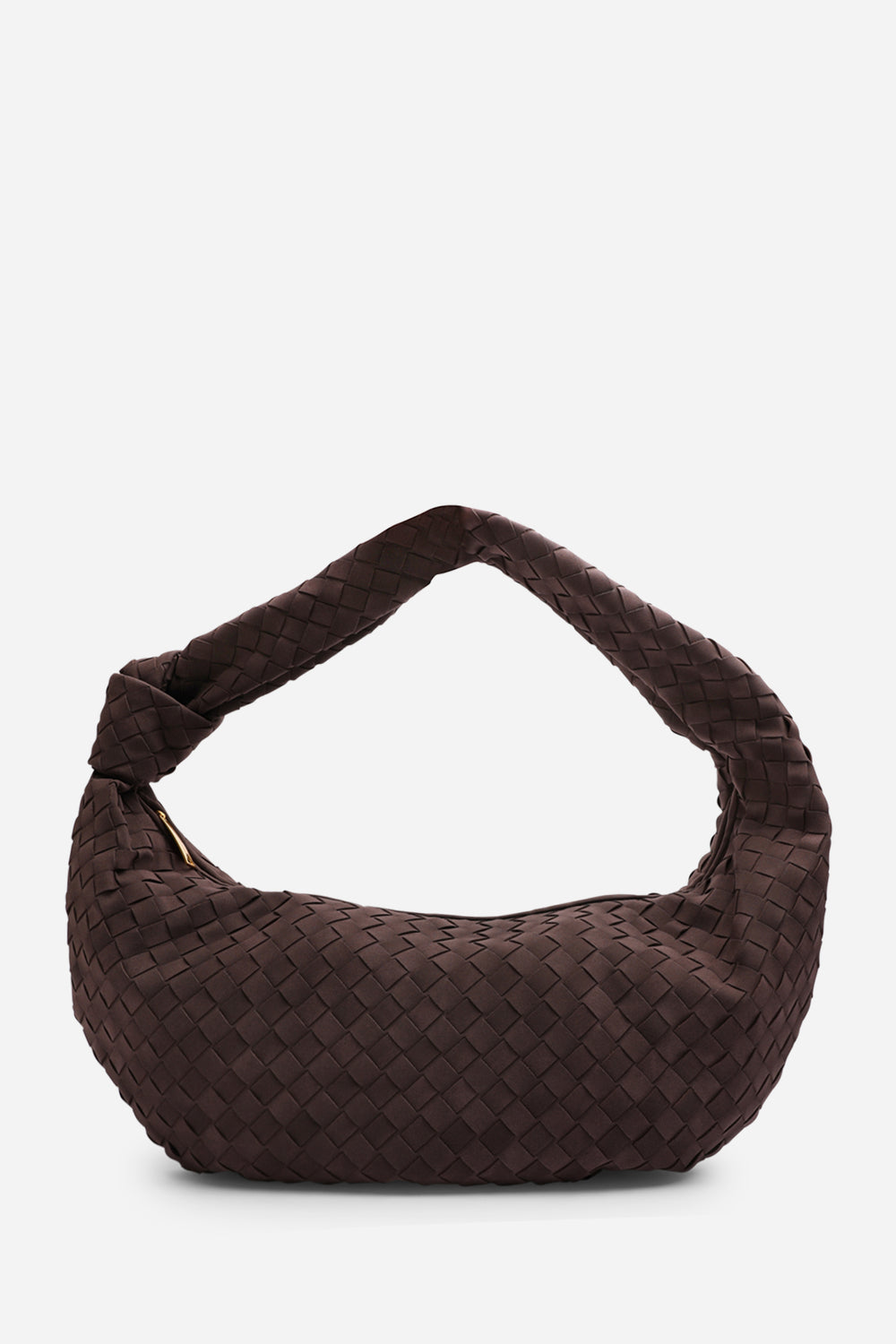 Fexia Brown Suede Woven Shoulder Bag with Knotted Straps Detail