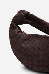 Fexia Brown Suede Woven Shoulder Bag with Knotted Straps Detail