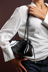 Bay Glossy Black Patent Handheld Shoulder Bag