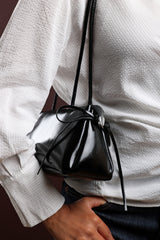 Bay Glossy Black Patent Handheld Shoulder Bag