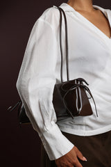 Bay Glossy Dark Brown Patent Handheld Shoulder Bag