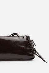 Bay Glossy Dark Brown Patent Handheld Shoulder Bag