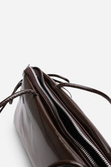 Bay Glossy Dark Brown Patent Handheld Shoulder Bag